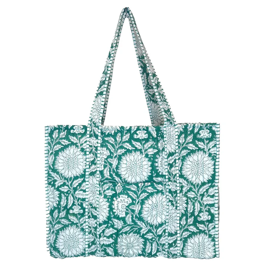 Anju Jewelry - Quilted Tote, Green Dandelion