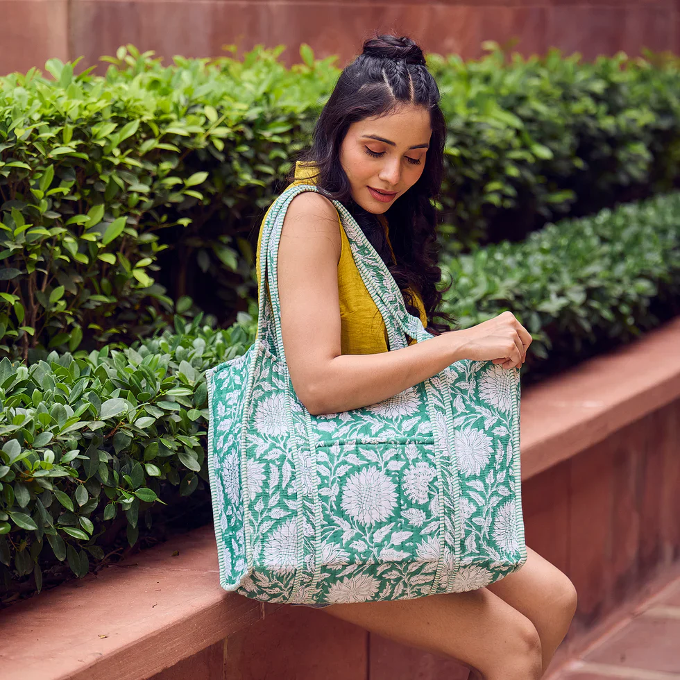 Anju Jewelry - Quilted Tote, Green Dandelion - Image 2
