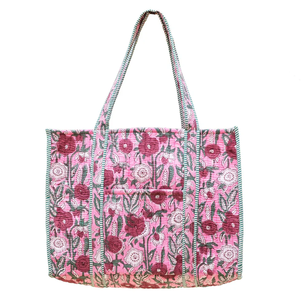 Anju Jewelry - Quilted Tote, Fuchsia Bouquet