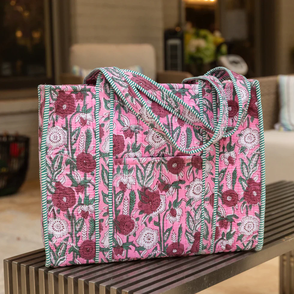 Anju Jewelry - Quilted Tote, Fuchsia Bouquet - Image 4