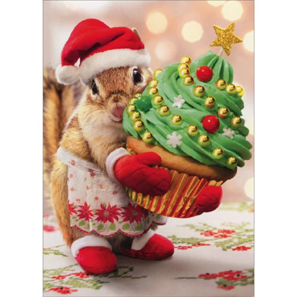 Avanti - Chipmunk Christmas Tree Cupcake Christmas Card
