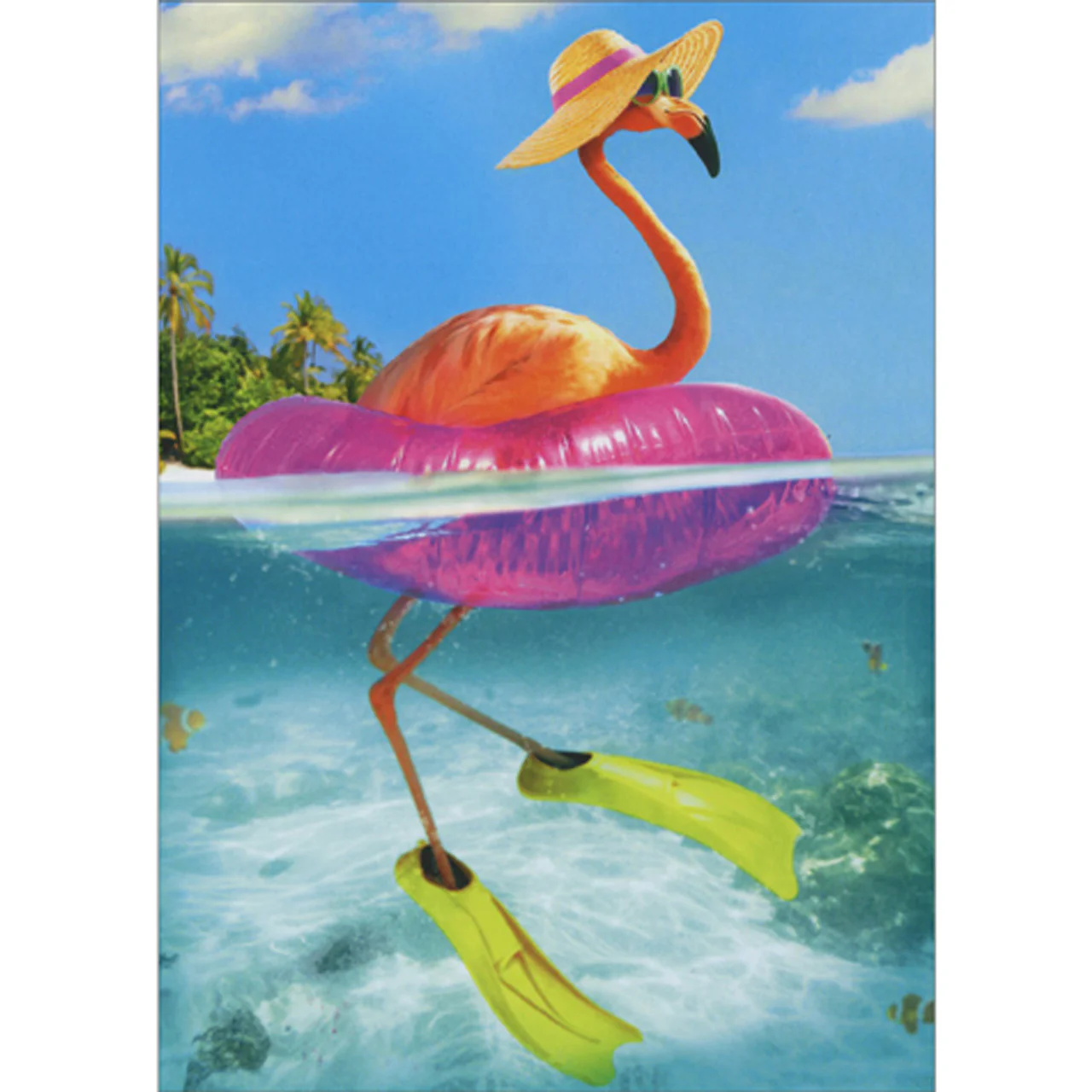 Avanti - Flamingo Floating in Inner Tube Birthday Card