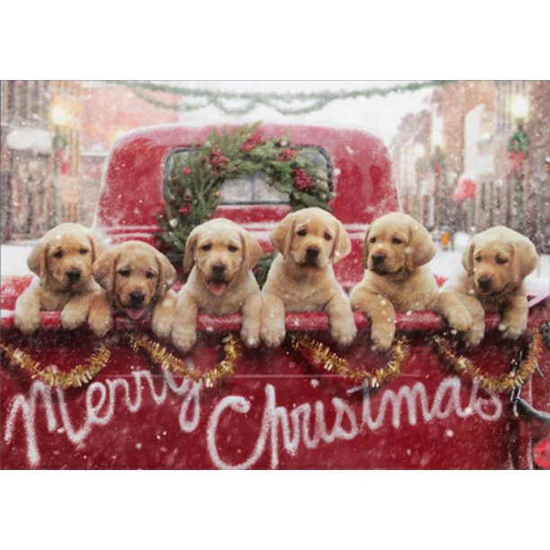 Avanti - Lab Puppies in Truck Christmas Card