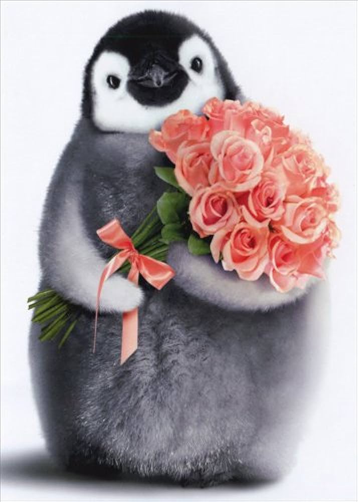 Avanti - Penguin with Flower Bouquet Valentine's Day Card