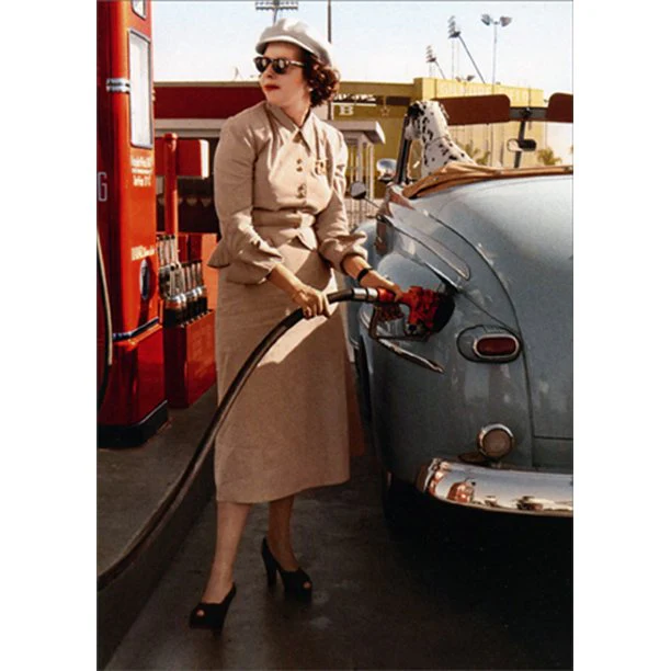 Avanti - Woman Pumping Gas Birthday Card