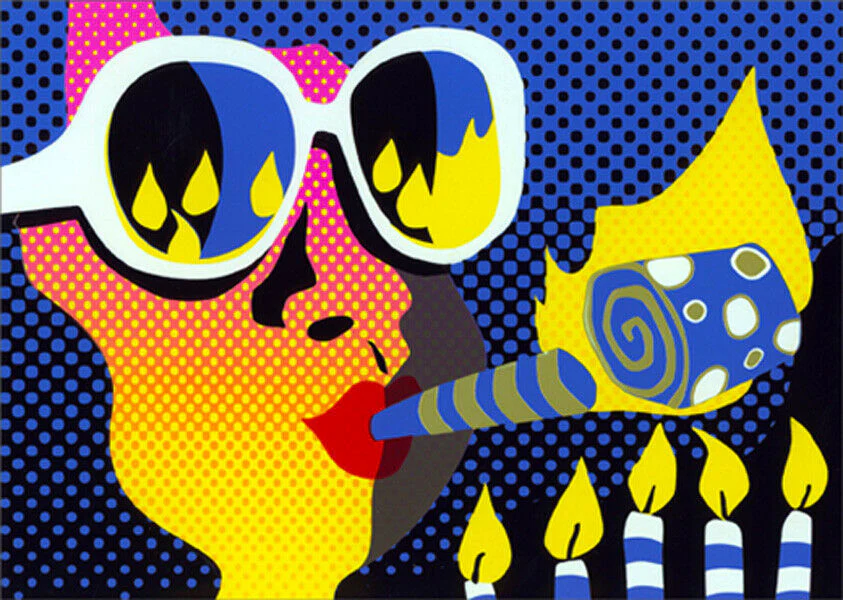Avanti - Woman with Flaming Party Blower Funny Birthday Card