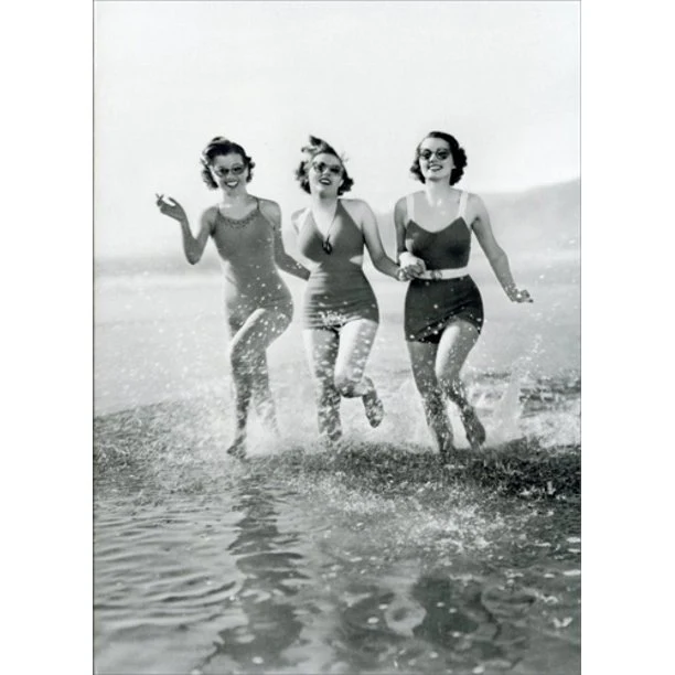 Avanti - Women Running on Beach Birthday Card