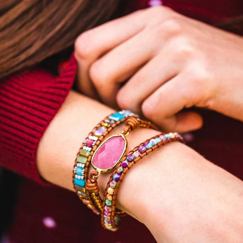 Cape Diablo - Beaded Wrap Bracelet, Healing Rhodochrosite - Image 2