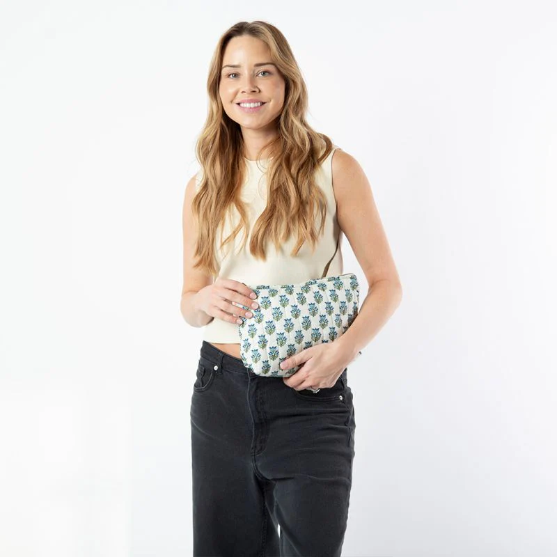 CB Station - Block Print Clutch, Aqua - Image 4