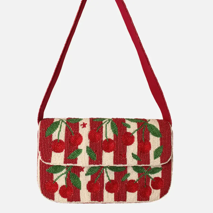 Chic Designs - Cherry Stripe Beaded Shoulder Bag