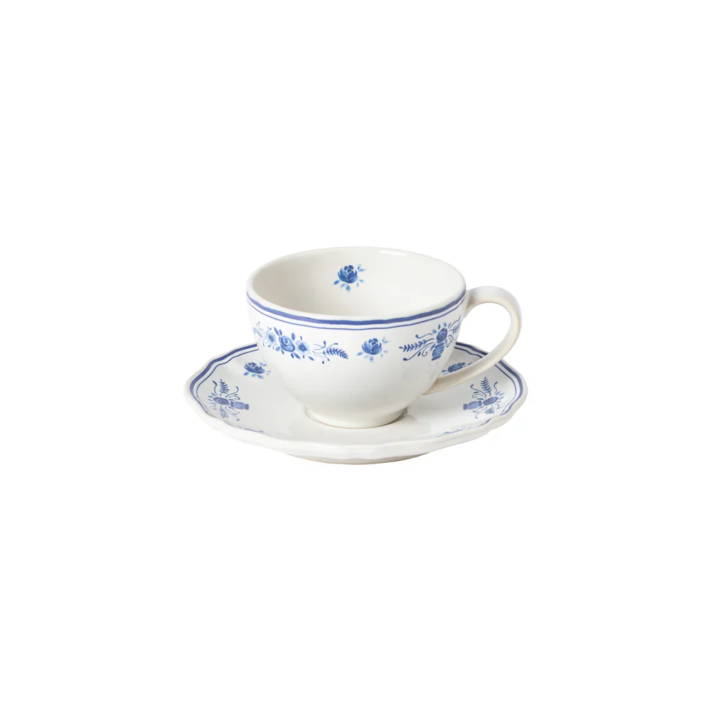 Costa Nova - Vila Teacup & Saucer, White & Blue