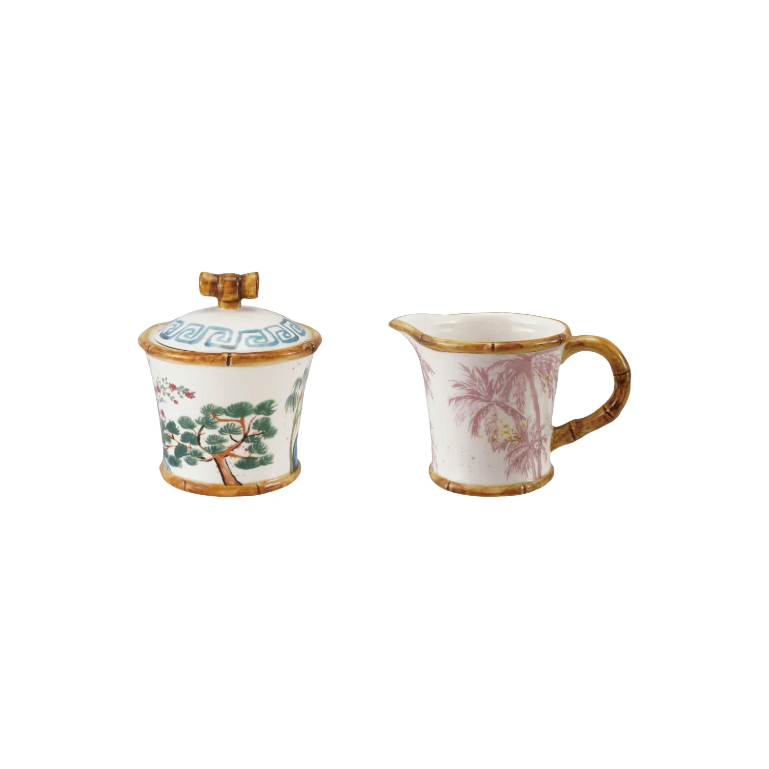 Creative Co-op - Bamboo Edge Stoneware Cream & Sugar Set