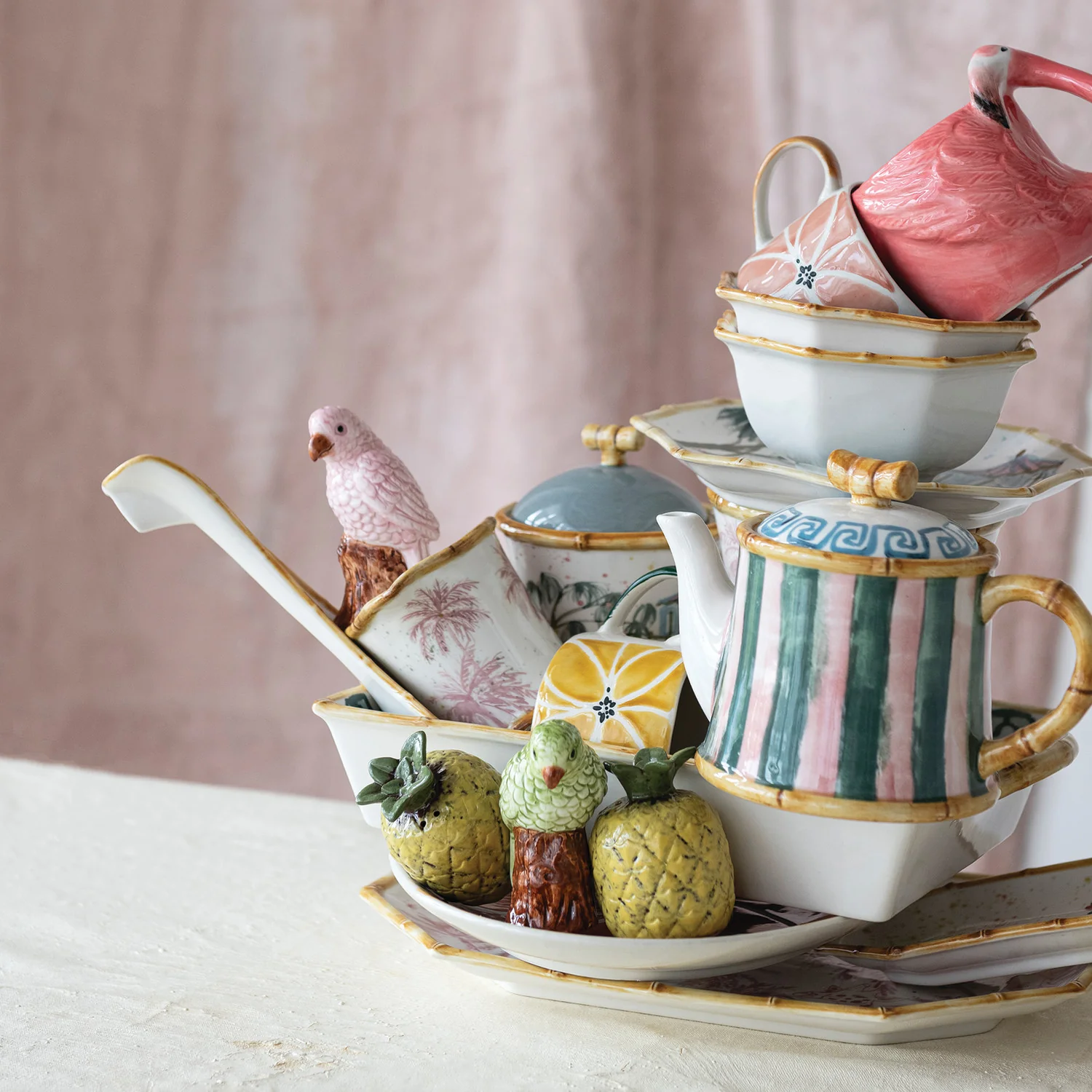Creative Co-op - Bamboo Edge Stoneware Teapot - Image 2