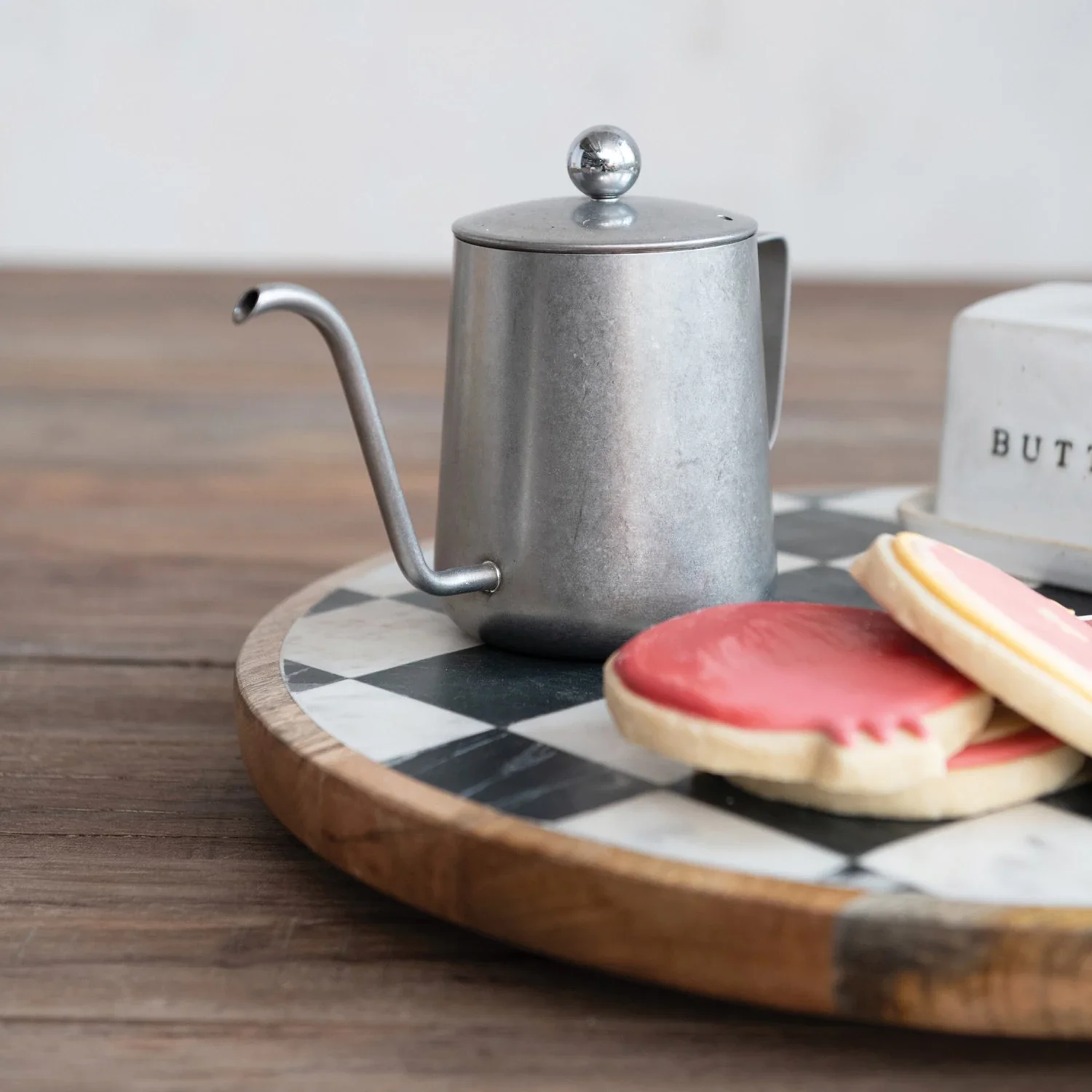 Creative Co-op - Black & White Check Lazy Susan - Image 2