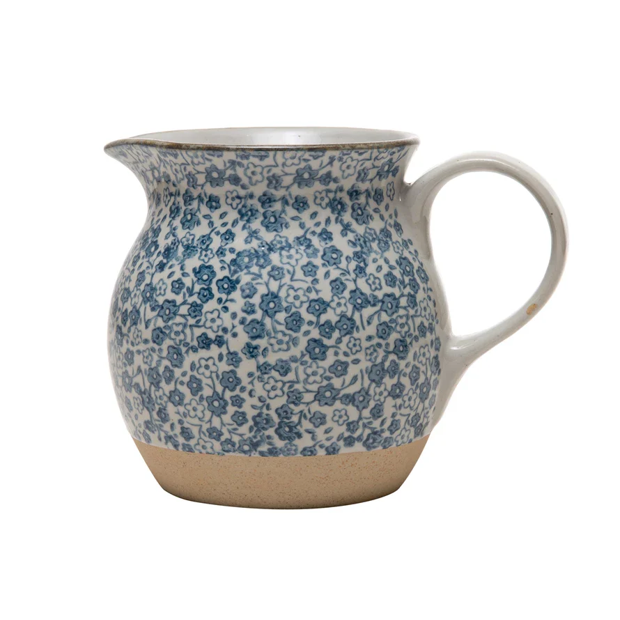 Creative Co-op - Blue Floral Stoneware Pitcher - Image 2