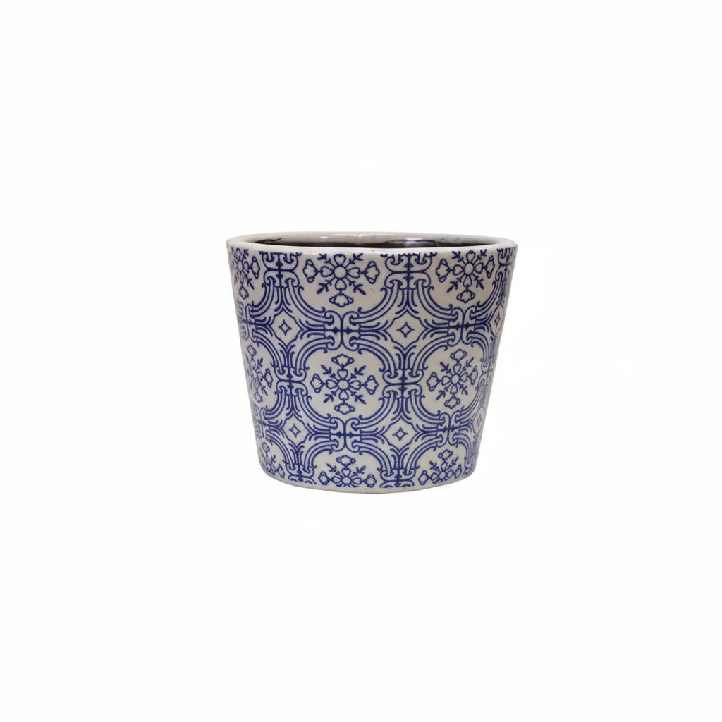 Creative Co-op - Blue Patterned Terracotta Planter - Image 4