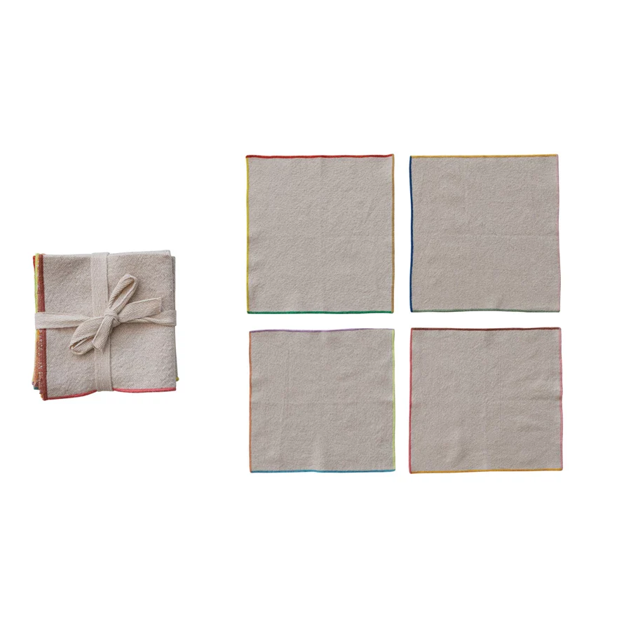 Creative Co-op - Cotton Cocktail Napkins with Colorful Hem