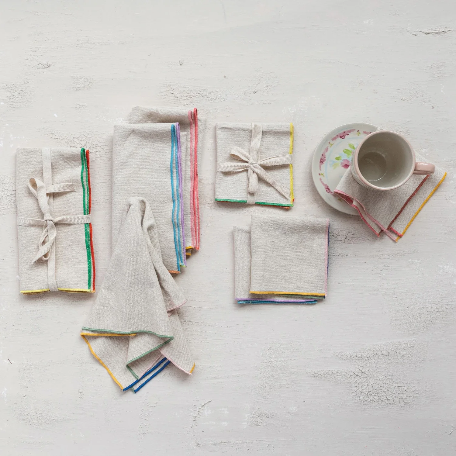 Creative Co-op - Cotton Cocktail Napkins with Colorful Hem - Image 2