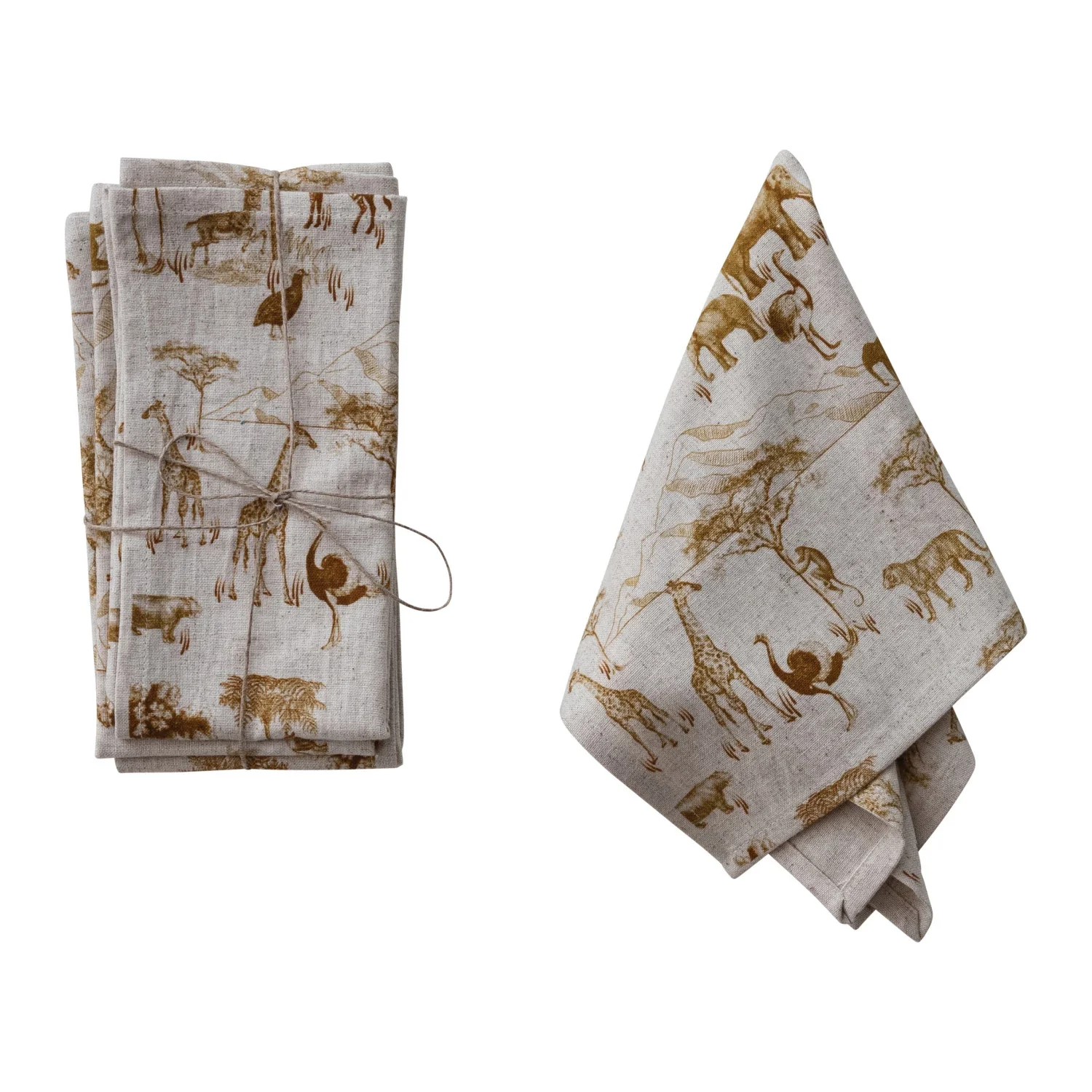 Creative Co-op - Cotton Linen Napkins with Animals Design