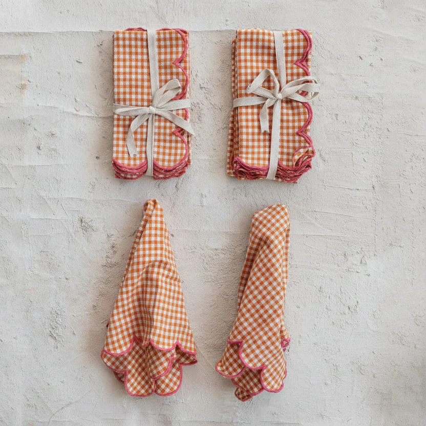 Creative Co-op - Cotton Scalloped Gingham Napkins