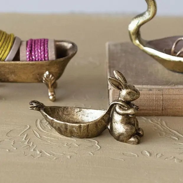 Creative Co-op - Decorative Pewter Rabbit Pulling Carrot Shaped Dish