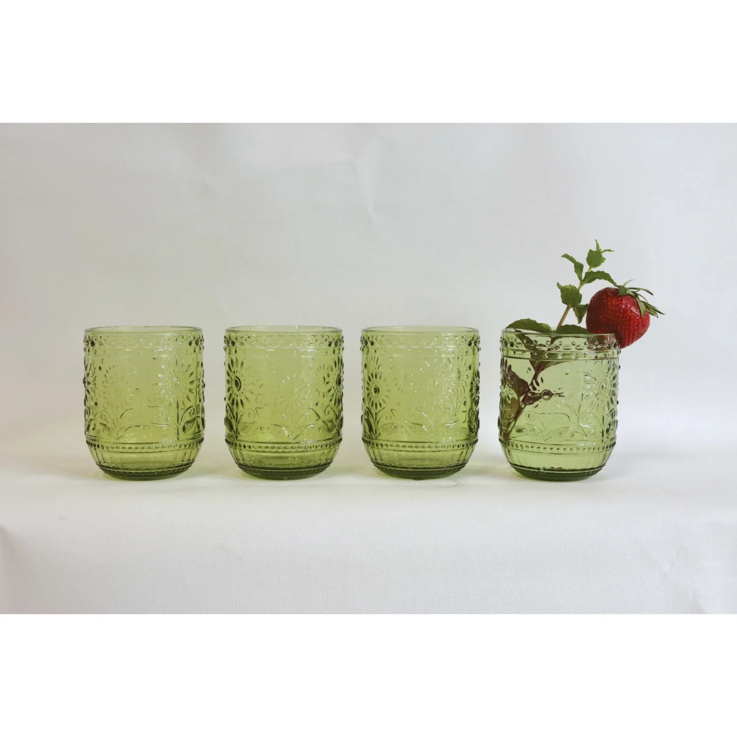 Creative Co-op - Embossed Green Drinking Glass