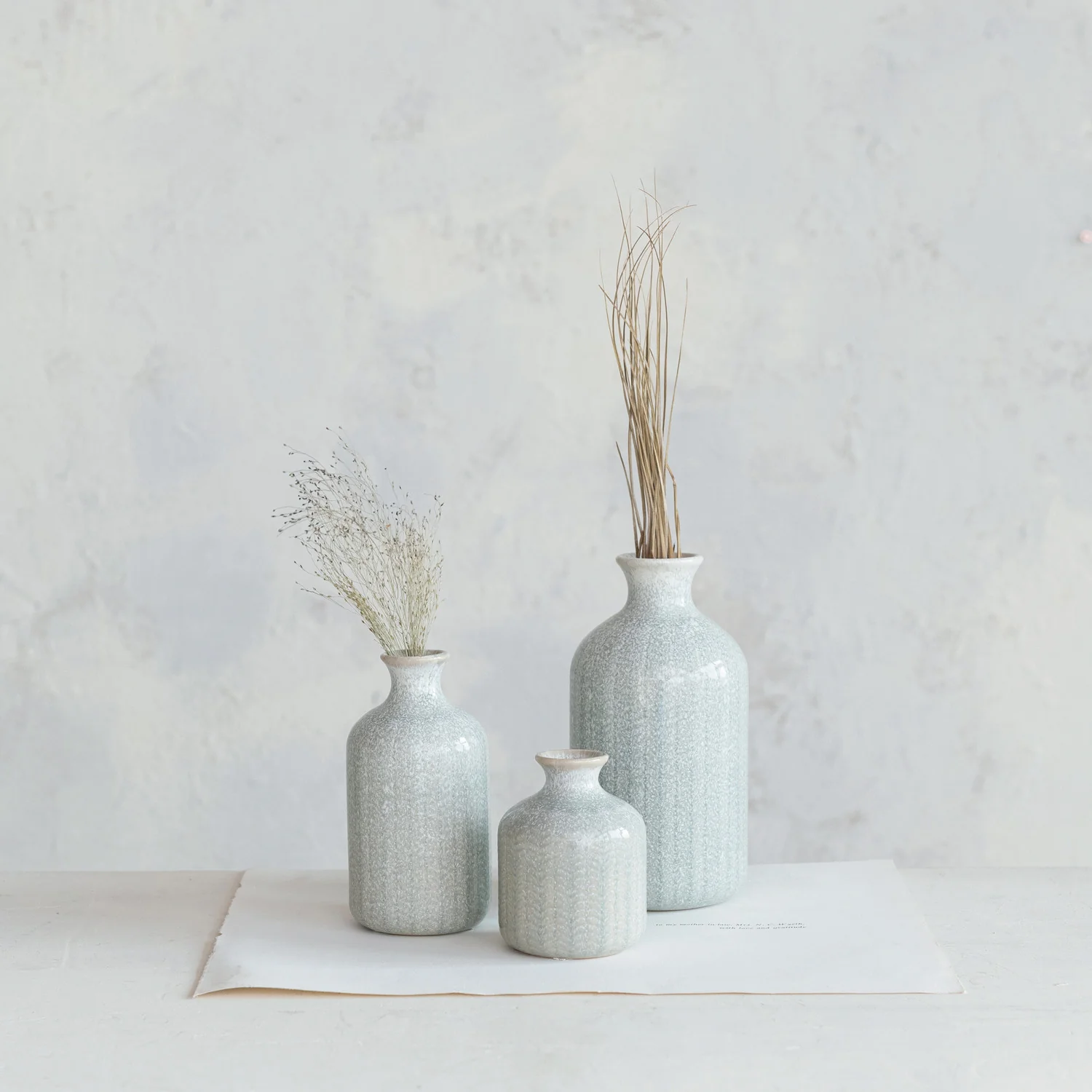 Creative Co-op - Embossed Grey Green Stoneware Vase