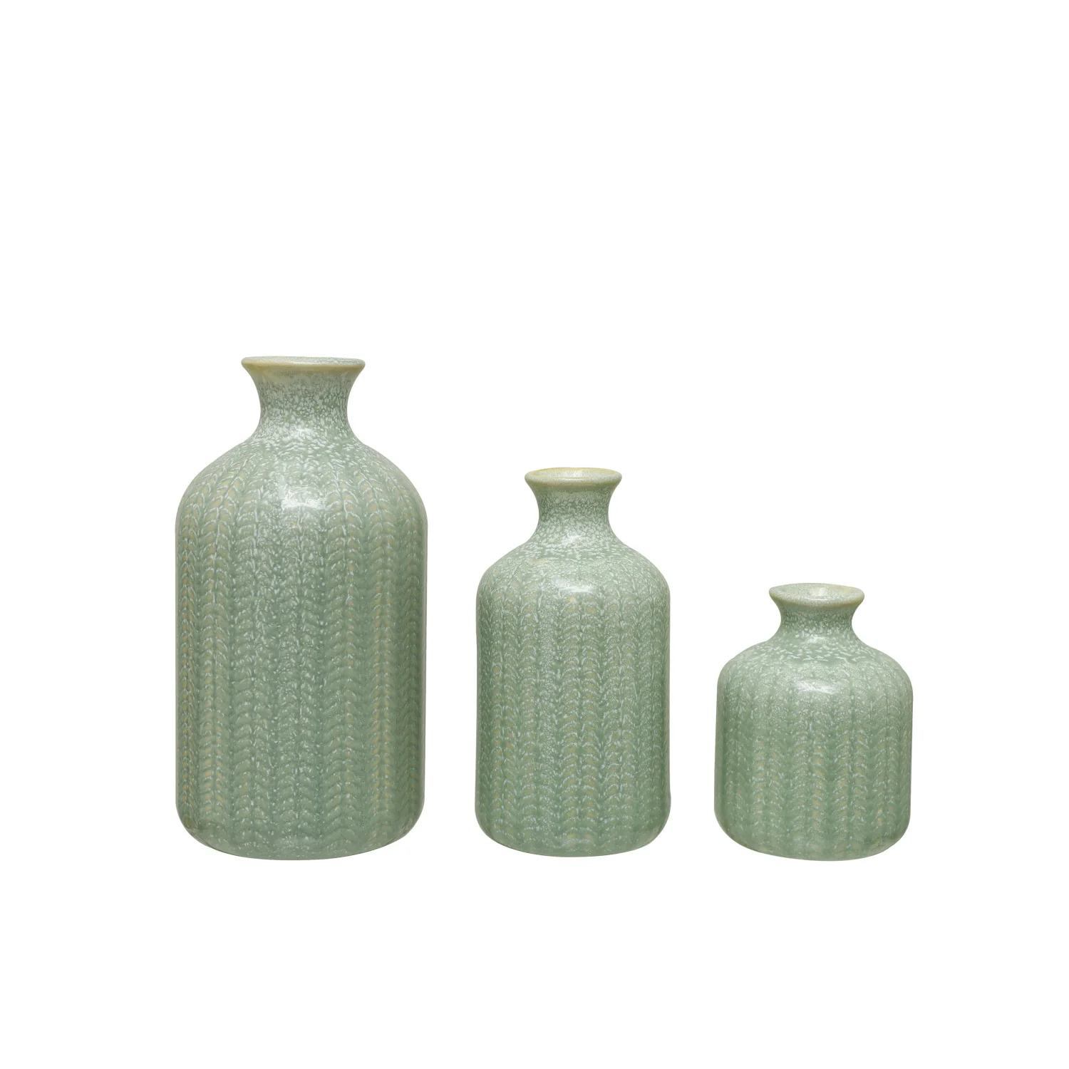 Creative Co-op - Embossed Grey Green Stoneware Vase - Image 2