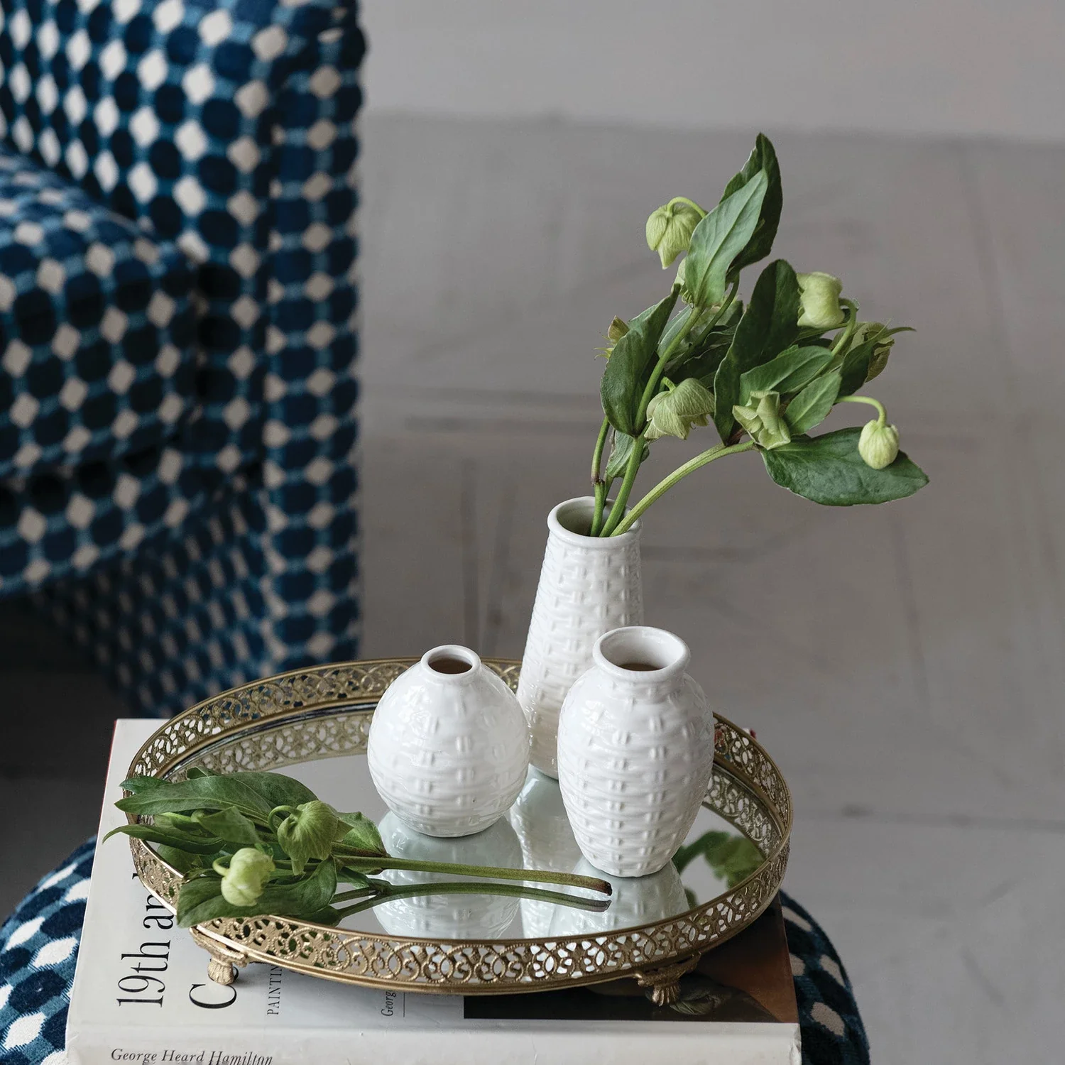 Creative Co-op - Embossed Stoneware Basket Weave Vase