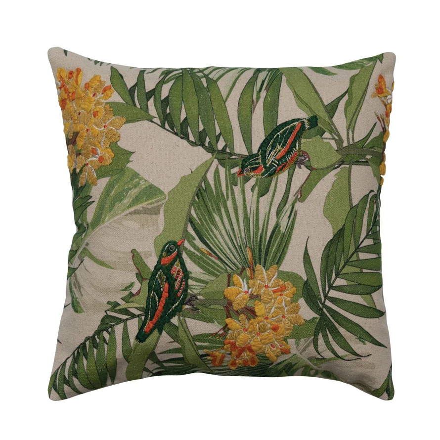 Creative Co-op - Embroidered Birds Pillow
