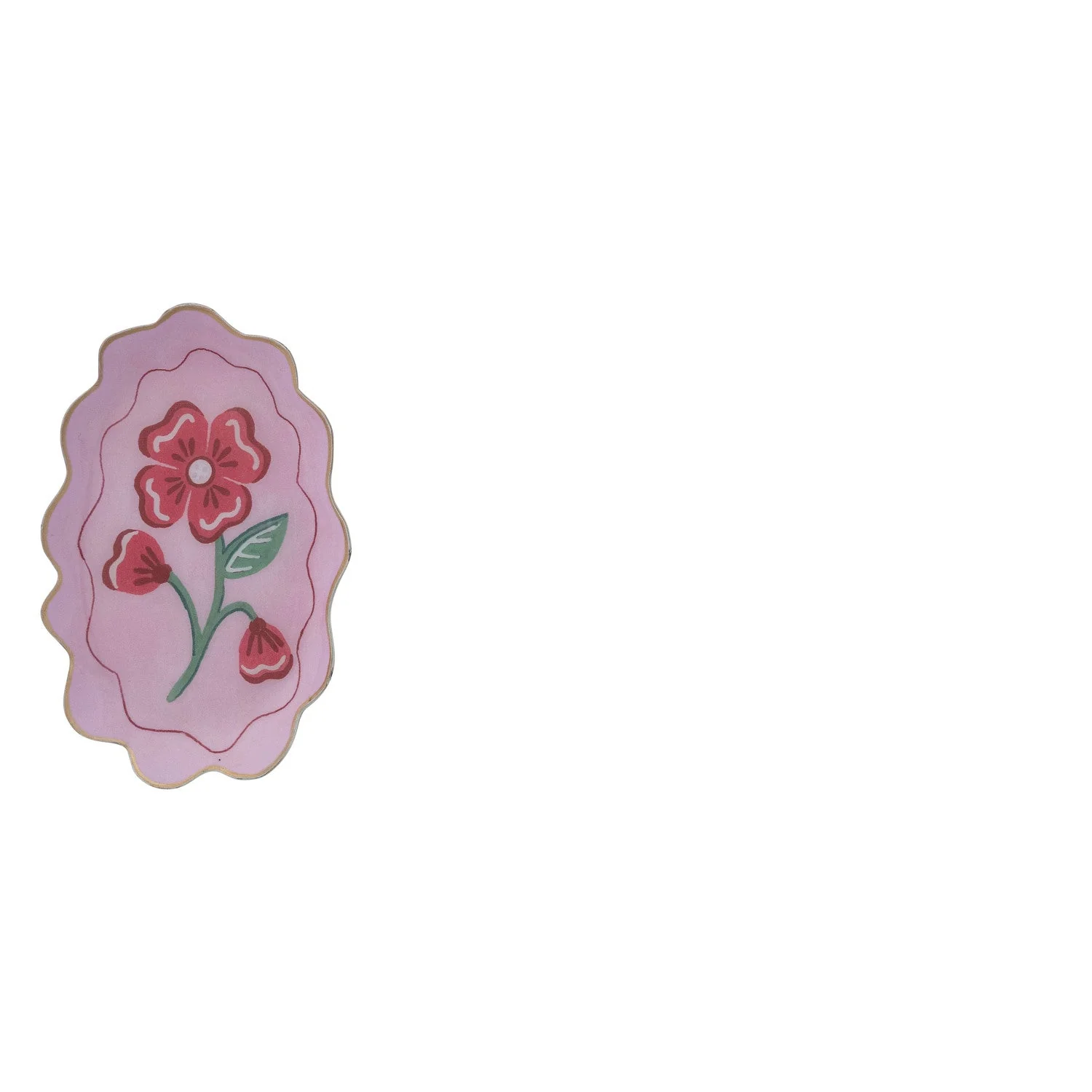 Creative Co-op - Enameled Metal Scalloped Tray with Flower - Image 2