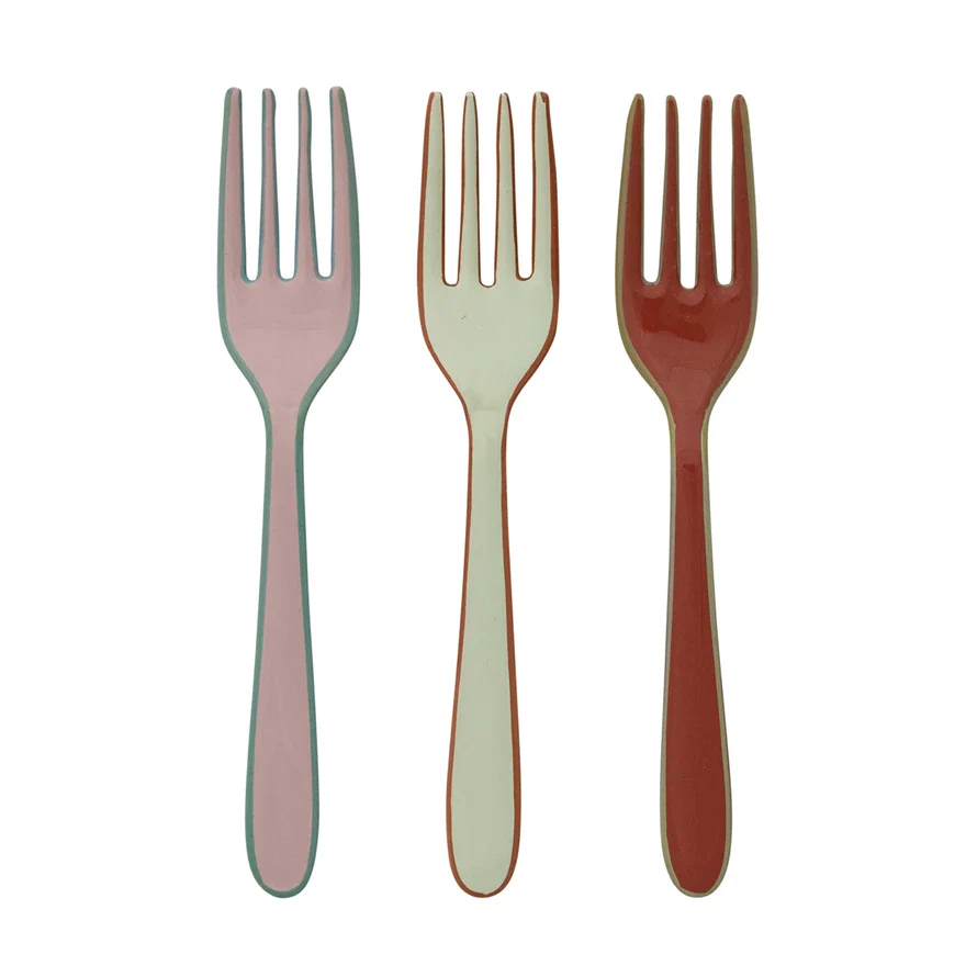 Creative Co-op - Enameled Stainless Steel Fork with Colored Edge