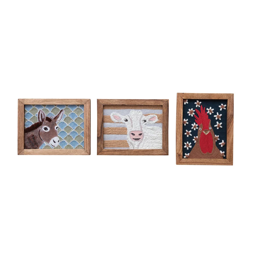 Creative Co-op - Framed Cotton Embroidered Wall Art
