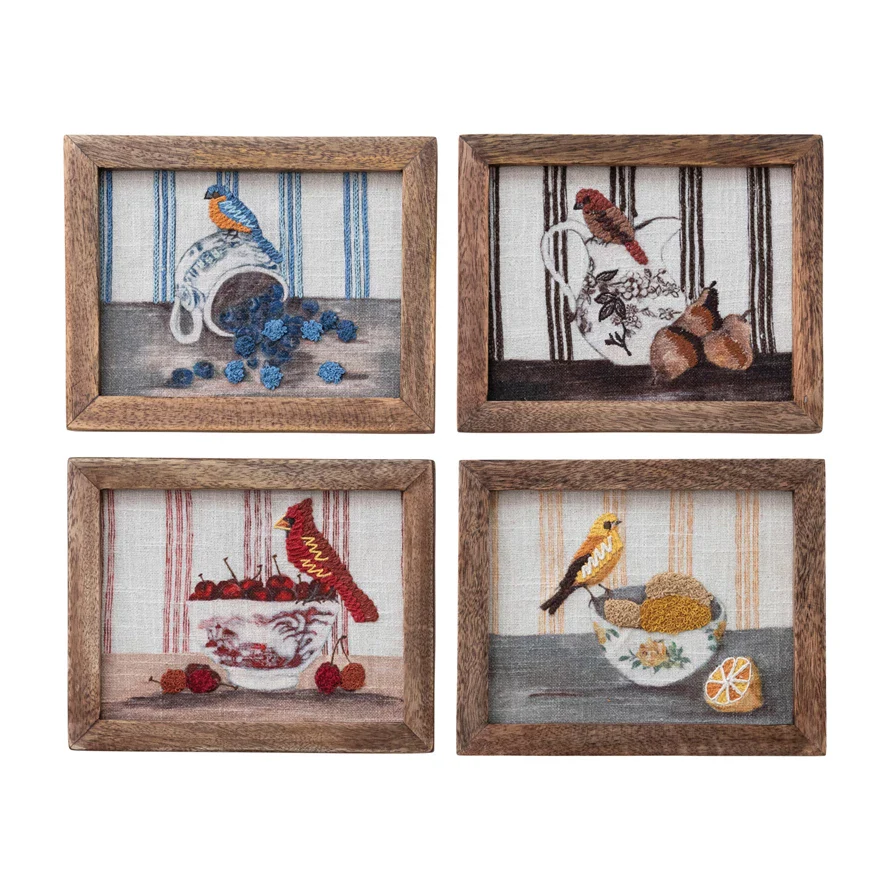 Creative Co-op - Framed Embroidered Birds & Fruit