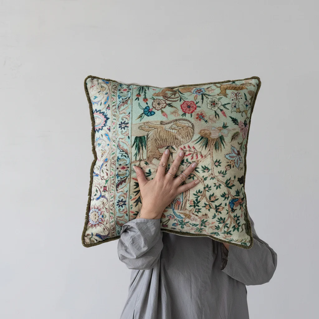 Creative Co-op - Fringed Velvet Pillow with Safari Animals & Botanicals - Image 3