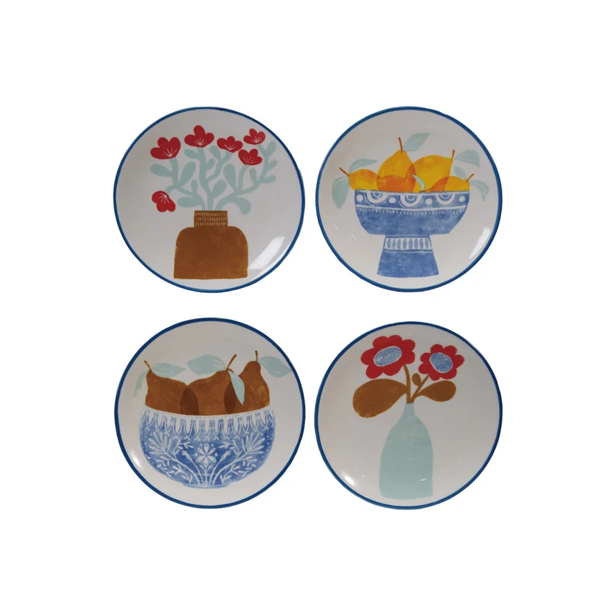 Creative Co-op - Fruit or Flowers Stoneware Plate