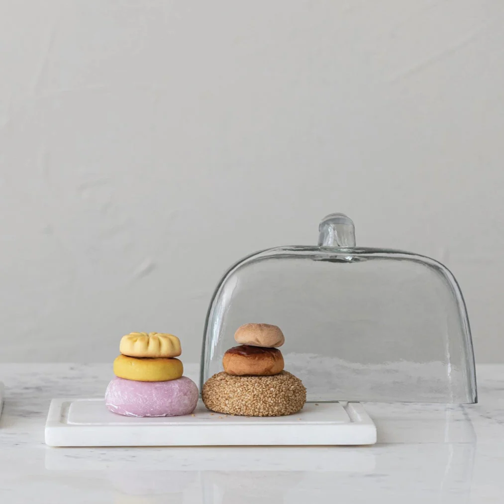 Creative Co-op - Glass Cloche with White Marble Base Set, Rectangle