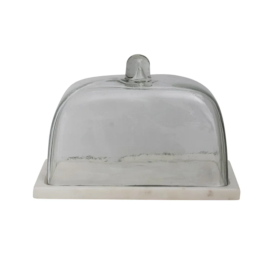 Creative Co-op - Glass Cloche with White Marble Base Set, Rectangle - Image 2