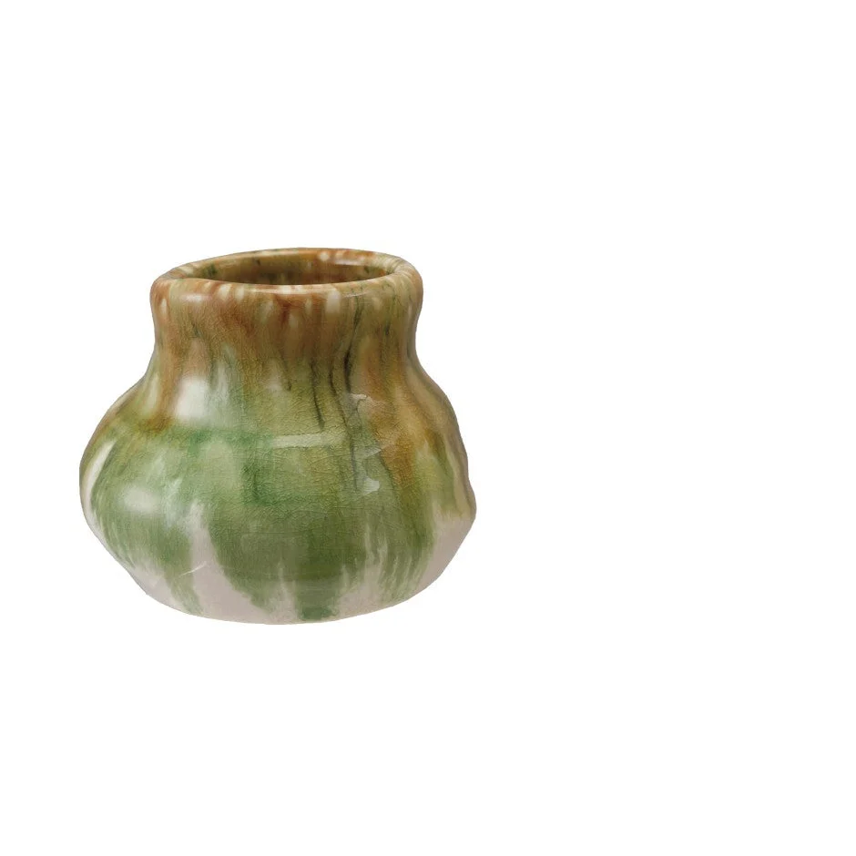 Creative Co-op - Green and White Terracotta Organic Shaped Vase - Image 6