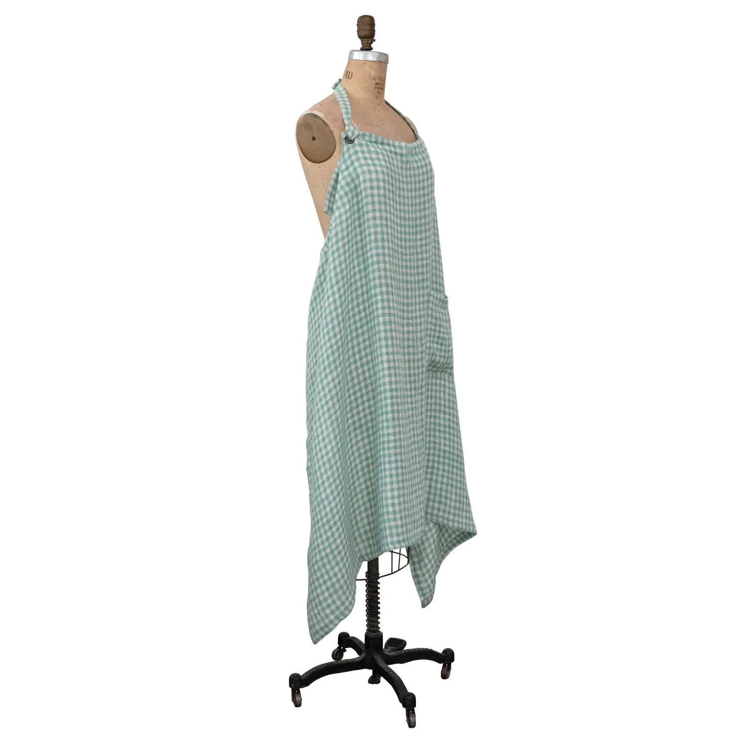 Creative Co-op - Linen & Cotton Apron, Aqua Gingham - Image 3