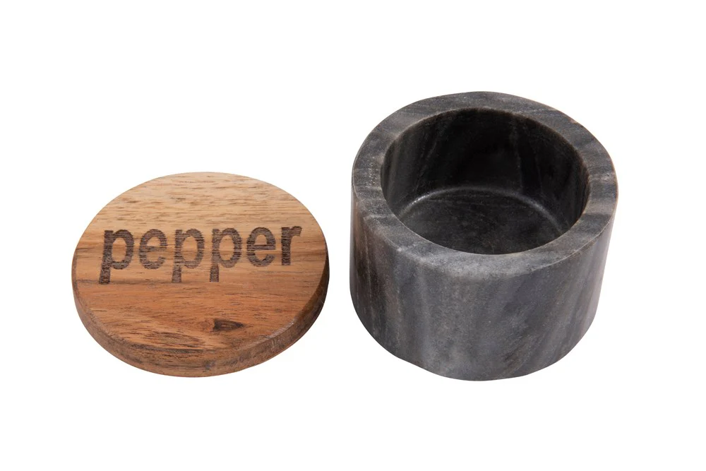 Creative Co-op - Marble Salt or Pepper Pot With Wood Lid - Image 3