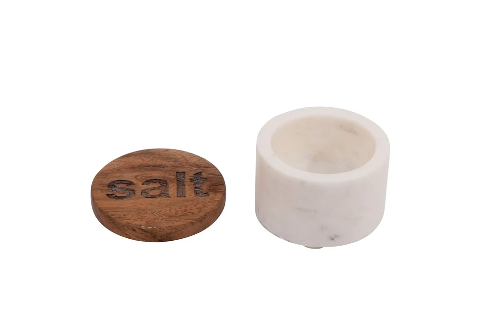 Creative Co-op - Marble Salt or Pepper Pot With Wood Lid - Image 4