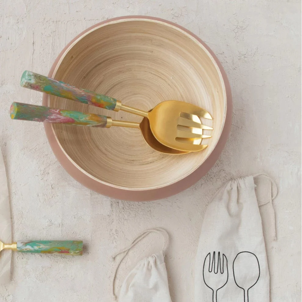 Creative Co-op - Marbled Resin Handled Salad Servers