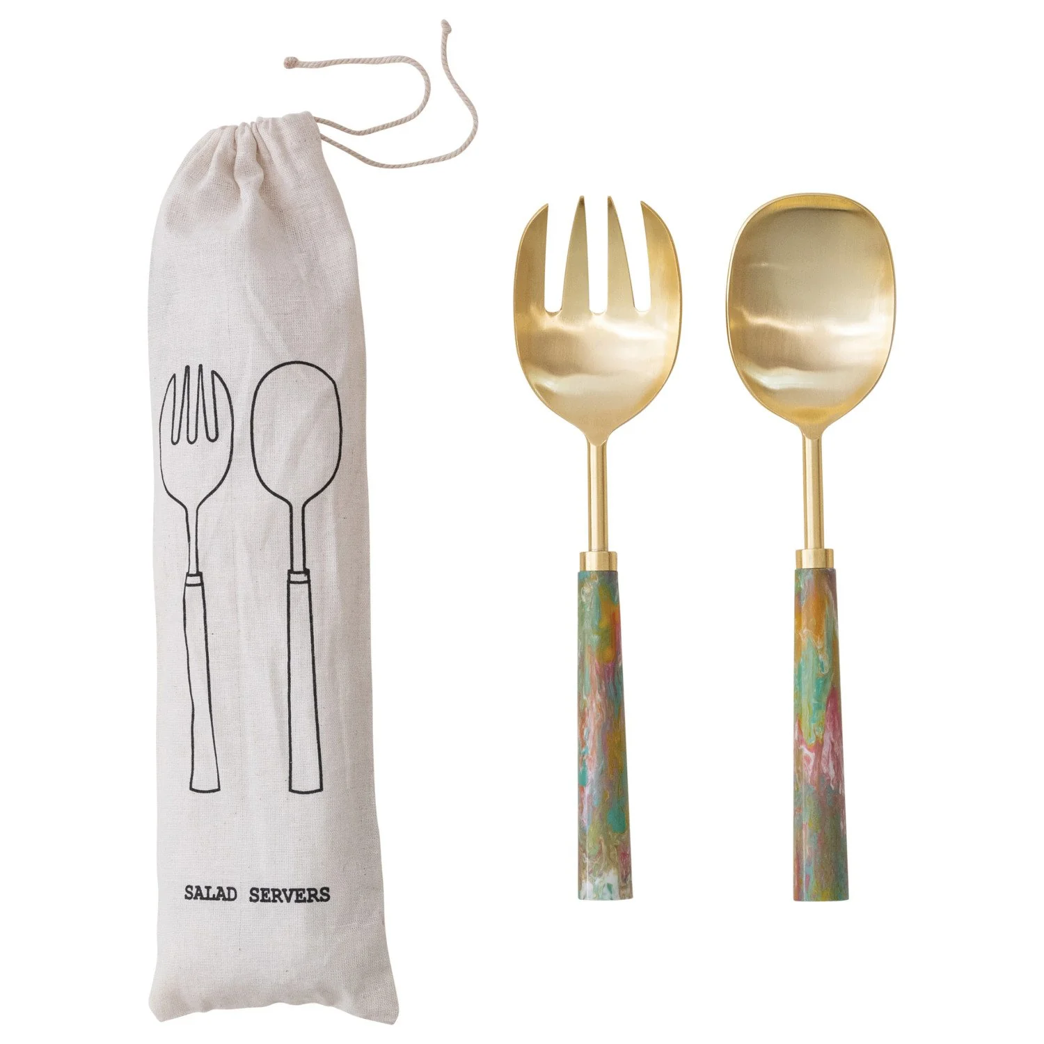 Creative Co-op - Marbled Resin Handled Salad Servers - Image 3