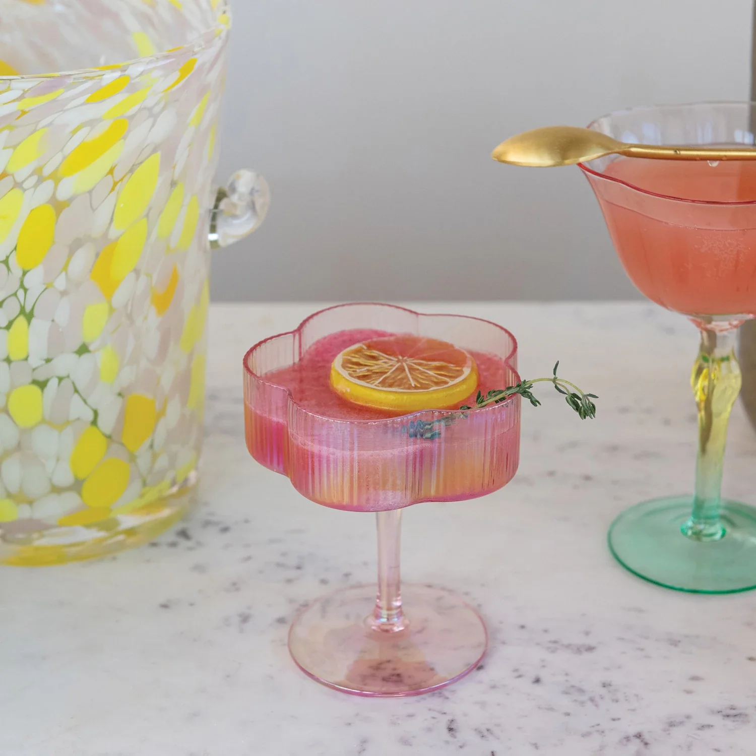 Creative Co-op - Pink Flower Coupe Glass