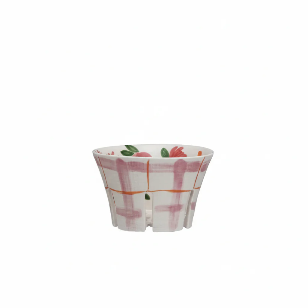 Creative Co-op - Plaid & Floral Berry Bowl - Image 4