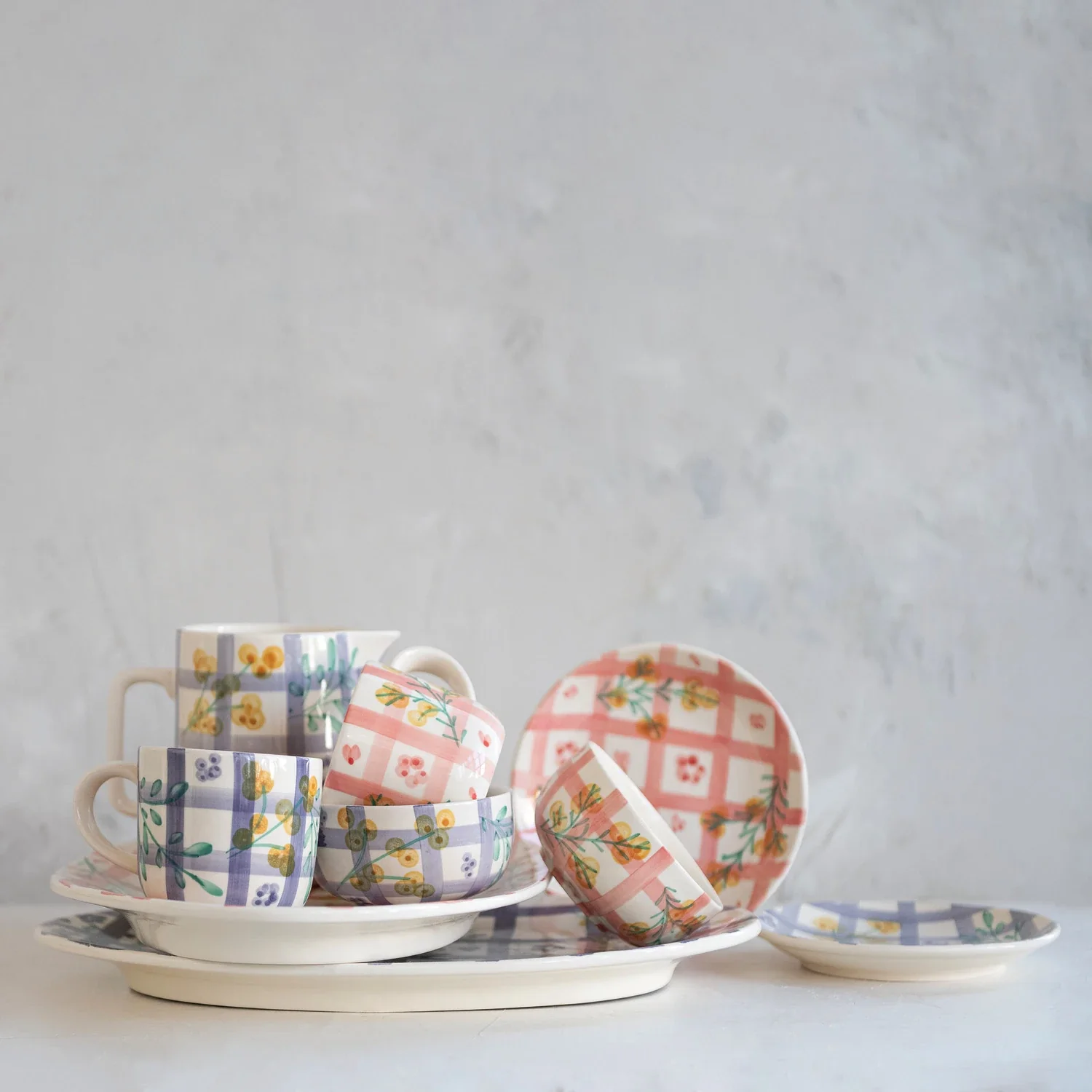 Creative Co-op - Plaid & Floral Bowl - Image 4