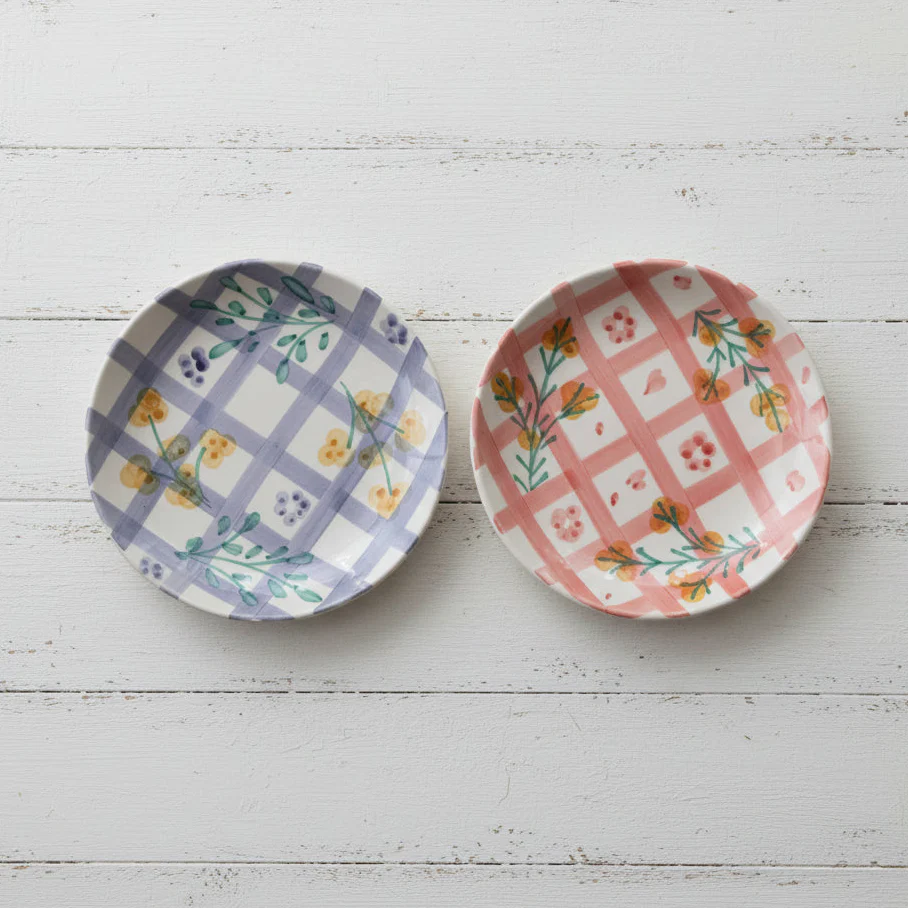 Creative Co-op - Plaid & Floral Plate