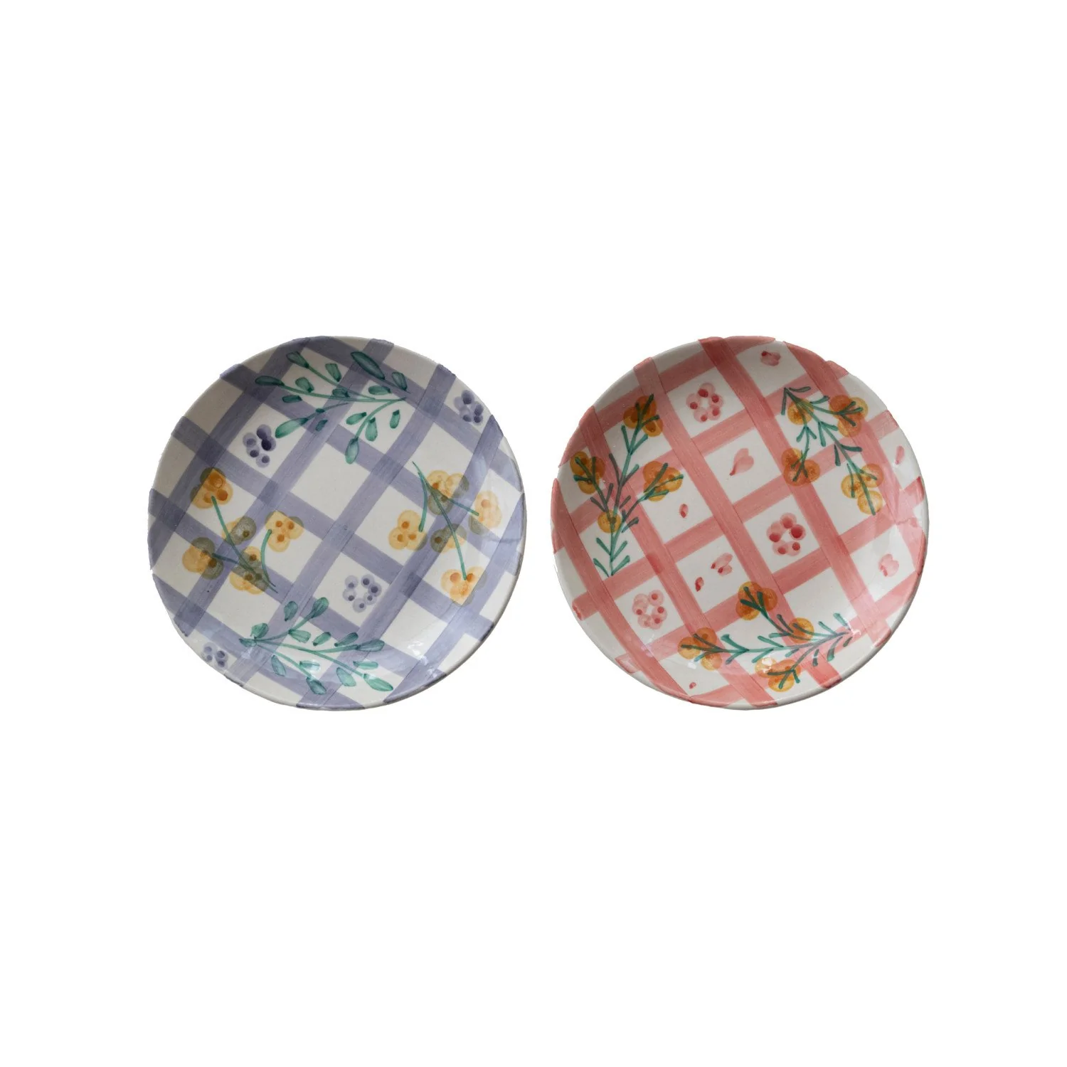 Creative Co-op - Plaid & Floral Plate - Image 4