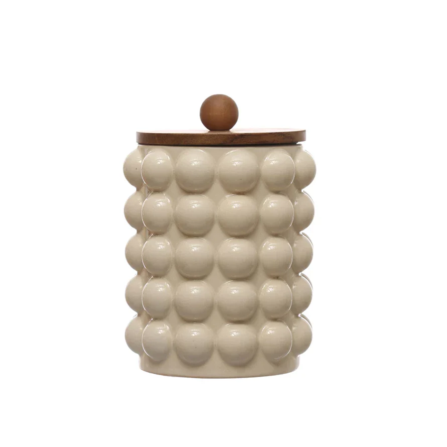 Creative Co-op - Raised Dots Stoneware Canister - Image 2